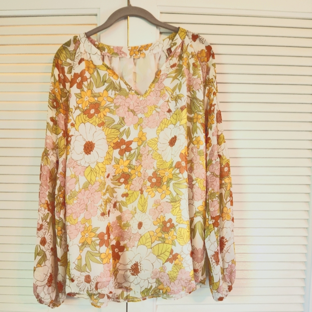 Dokotoo Women's Casual Boho Floral Printed V Neck Tops Size Laege